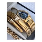 Reward Kalından İnceye Doğru Taşlı Yılan Saat (2 Tur),Kibar Kasa (24 Çap),3 ATM Yeşil ÇELİK Kordon