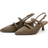Rexba - Kadın Vizon Süet Sivri Burun Slingback Topuklu Ayakkabı - Znne-Vsüet-Kah - Kahverengi