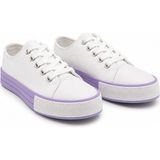 Rexba Unisex Beyaz Lila Tabanlı Sneaker Spor Ayakkabı Günlük Bağcıklı Kanvas Ayakkabı Rahat Casual Yürüyüş Ayakkabısı