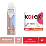Rexona Clinical Protection Confidence 150 ml Kadın Sprey Deodorant+ Kotex Ultra Normal 8'li Ped