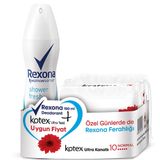 Rexona Shower Fresh 150 ml Kadın Deodorant Sprey + Kotex 10 Adet Ultra Tekli Normal Hijyenik Ped