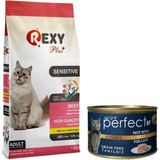 Rexy Sensitive Kedi Maması 1 kg + 80 kg Perfect Konserve