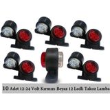 Reycar 10 Adet Mini 12 Ledli Takoz Lamba 12-24 Volt Kırmızı Beyaz
