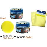 Reycar 2x Çizik Giderici Parlatıcı Pasta Cila (Süngerli) + 1x Mikrofiber Güderi Kurulama Bezi 50X70