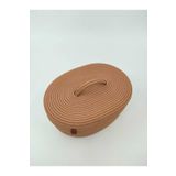 REYGON TEKSTİL HASIR OVAL JÜT KAPAKLI SEPET, EL DOKUMA SEPET BANYO VE MUTFAK ORGANİZERİ 30X25X10