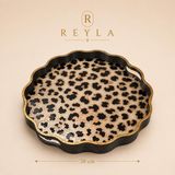 R'eyla R’eyla Léopard Dekoratif Sunum Tepsisi 38 cm Gold Detaylı Premium Leopard Servis Tepsisi - 1