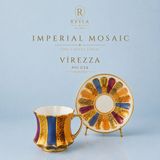 R'eyla R’eyla Virezza NO:024 Imperial Mosaic Türk Kahvesi Fincan Takımı 2 Kişilik Gold Detaylı Premium Porselen - Özel Deri Kutu Hediyeli - 1 Adet - Renkli