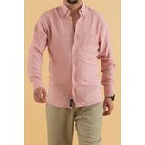 Reynard Slim Fit Erkek Gömlek Pudra Renk Uzun Kol Günlük Stil Viskon Keten