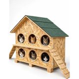 Reyo 2 Katlı 6 Bölmeli Kedi Evi Dış Ortam Uygun Ahşap Kedi Barınağı, Yetişkin Kedi Evi Su Yalıtımlı Rüzgar ve Soğuğa Dayanıklı OSB 100x95x50 cm CAT27 - Ahşap Rengi - #