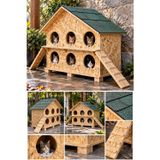 Reyo 2 Katlı 6 Bölmeli Kedi Evi Dış Ortam Uygun Ahşap Kedi Barınağı, Yetişkin Kedi Evi Su Yalıtımlı Rüzgar ve Soğuğa Dayanıklı OSB 100x95x50 cm MLD0CAT27