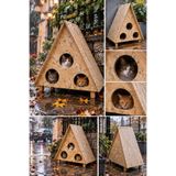 Reyo 3 Bölmeli 3 Kedilik Büyük Boy Kedi Evi, Dış Ortam Uygun Ahşap Kedi Yuvası, Kedi Barınağı OSB 78x76x35 cm CAT21