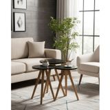Reyo Ahşap Zigon Sehpa Bendir, Modern, Beyaz, 3'lü Set, 50x45x35 cm, Yonga Levha ve Ağaç Ayak