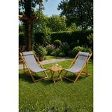 Reyo Bysay Ahşap Katlanabilir Şezlong Plaj Bahçe Teras Balkon Sandalyesi 3'lü Takım Gri - Açık Ölçüleri: Uzunluk=85cm Yükseklik=80cm Genişlik=55cm