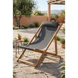 Reyo Bysay Ahşap Katlanabilir Taşinır Kademeli Şezlong Plaj Bahçe Teras Balkon Sandalyesi Koltuğu Antrasit - Uzunluk=85cm Yükseklik=80cm Genişlik=60cm