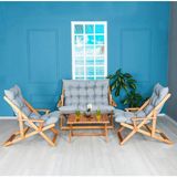 Reyo Bysay Ahşap Katlanabilir Taşinir Puf Minderli Kollu Şezlong Plaj Bahçe Teras Balkon Sandalyesi Koltuğu Takimi 4 Lü Set Gri - Açık Ölçüleri (Orta Kademe): Derinlik=90cm Yükseklik=78cm Genişlik=121cm