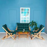 Reyo Bysay Ahşap Katlanabilir Taşinir Puf Minderli Kollu Şezlong Plaj Bahçe Teras Balkon Sandalyesi Koltuğu Takimi 4 Lü Set Haki - ( En:40cm Boy:60cm Yükseklik:45cm )