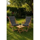 Reyo Bysay Ahşap Katlanabilir Taşinir Puf Minderli Kollu Şezlong Plaj Bahçe Teras Balkon Sandalyesi Koltuğu Takımı Için 3 Lü Set Antrasit - Uzunluk: 98cm Yükseklik: 96cm Genişlik: 57cm