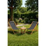 Reyo Bysay Ahşap Katlanabilir Taşinır Şezlong Plaj Bahçe Teras Balkon Sandalyesi 3'lü Takım Antrasit - Açık Ölçüleri (Orta Kademe): Uzunluk=85cm Yükseklik=80cm Genişlik=60cm