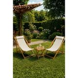 Reyo Bysay Ahşap Katlanabilir Taşinır Şezlong Plaj Bahçe Teras Balkon Sandalyesi 3'lü Takım Krem - Açık Ölçüleri: Uzunluk=85cm Yükseklik=80cm Genişlik=55cm
