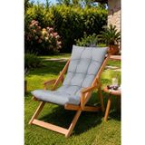 Reyo Bysay Puf Minderli Ahşap Kademeli Şezlong Bahçe&Balkon&Teras&Plaj Katlanır Şezlong Naturel Gri
