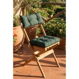 Reyo Bysay Puf Minderli Ahşap Katlanabilir Bahçe Mutfak Balkon Teras Sandalyesi (Naturel-Yeşil) - Genişlik: 40 cm Yükseklik: 78 cm