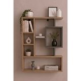 Reyo Enda Home Bigane Büyük Dekoratif Duvar Rafı 70,9 × 93,6 cm, Asimetrik Çok Bölmeli Duvara Monte Raf - Atlantik Çam Antrasit