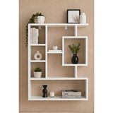 Reyo Enda Home Bigane Büyük Dekoratif Duvar Rafı 70,9 × 93,6 Cm, Asimetrik Çok Bölmeli Duvara Monte Raf - Mat Beyaz