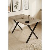 Reyo Falez 110X70 cm Yemek Masası Modern Ahşap Görünümlü Mutfak Ofis Balkon Bahçe Kafe Masası Traverten 9831 - Bej