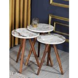 Reyo Falez Ahşap Zigon Sehpa Efes, Modern, Beyaz, 3'lü Set, 50x45x35 cm, 1. Kalite Ağaç Ayak, Yuvarlak