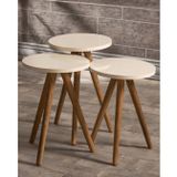Reyo Falez Ahşap Zigon Sehpa, Krem, Modern Stil, 3'lü Set, Yuvarlak, 34cm Çap, 46-52cm Yükseklik, Montaj Kılavuzu Dahil