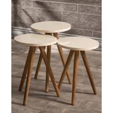 Reyo Falez Ahşap Zigon Sehpa, Krem, Modern Stil, 3'lü Set, Yuvarlak, 34cm Çap, 46-52cm Yükseklik, Montaj Kılavuzu Dahil