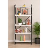 Reyo Falez Dekoratif 5 Raflı Kitaplık Geniş Metal Kitaplık Dosya Rafı Ofis Salon Raf 180x66 Beyaz