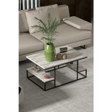 Reyo Falez Deluxe Raflı Orta Sehpa 60x90 cm Modern Dikdörtgen Orta Sehpa Mermer Desen