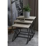 Reyo Falez V Lux 3'lü Zigon Sehpa, Traverten Desen, Modern Stil, Sunta Lam Malzeme, 50x45x35 cm, İç İçe Geçen Tasarım, Oturma Odası İçin
