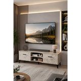 Reyo Falez Vera Tv Sehpası 160x35x50 Cm Çok Amaçlı Televizyon Ünitesi Raflı Dolaplı Salon Oturma Odası 5056 Traverten Atlantik Çam