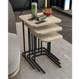 Reyo Falez Zino 3'lü Zigon Sehpa, Traverten Görünümlü, Modern Tasarım, Metal Ayak, 50 x 45 x 35 cm, İç İçe Geçebilen Pratik Yapı, Suntalam Üst Yüzey
