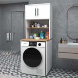 Reyo Home Enda Çamaşır Makinesi Dolabı 3 Raflı Kapaklı Banyo Dolabı Atlantik Çam - Beyaz
