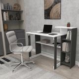 Reyo Home Enda Saye 5 Raflı Kitaplıklı Çalışma Masası Antrasit - Beyaz - 106 x 75 x 50