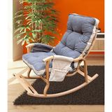 Reyo Home Indigo Gri Krem Modern Tasarımlı Sallanan Sandalye Gürgen Ağacı Malzemeden Dinlenme Koltuğu
