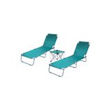 Reyo Katlanır Şezlong 3'lü Set, 2 Şezlong ve 1 Sehpa, Kamp Yatağı, Plaj ve Havuz Kullanımı için, Yeşil, Metal ve Kumaş