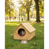 Reyo Kedi Evi Dış Ortam Uygun Ahşap Kedi Evi Osb 55 x 40 x 40 cm - CAT33