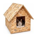 Reyo Kedi Evi, Dış Ortam Uygun Ahşap Kedi Yuvası, Kedi Barınağı Rüzgar ve Soğuğa Dayanıklı OSB Malzeme 46x34x34 cm CAT26