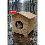 Reyo Kedi Yuvası Yağmura ve Soğuğa Dayanıklı Osb Kedi Evi (Deniz Tutkallı) Monteli Teslimat CAT30 - Ahşap - 40 x 30 x 45