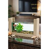 Reyo OK-AY Store Beta Balığı İçin Ahşap Mini Akvaryum Modern Doğal Minimal Tasarım Akvaryum Krem