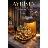 Reyo Ok-Ay Store Exclusive LED Işıklı Beta Akvaryumu Modern ve Lüks Cam Fanus, Masaüstü Dekoratif Aksesuar Fanus - Ceviz
