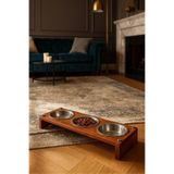 Reyo OK-AY Store Kedi ve Köpekler İçin 3'lü Paslanmaz Çelik Kase ile Ahşap Mama Standı Su Kabı