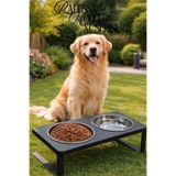 Reyo OK-AY Store Radessa XL Yüksek Standlı Çift Hazneli Mama ve Su Kabı, Büyük ve Orta Boy Köpek ve Kedi Su Kabı Paslanmaz Çelik Siyah