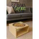 Reyo OK-AY Store Silvara Modern Ahşap Kedi ve Köpek Mama Standı Mama ve Su Kabı Krem