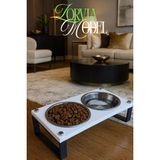 Reyo OK-AY Store Zorvia Paslanmaz Çelik Kedi Köpek Mama ve Su Kabı Standı %10 Eğimli Siyah-Beyaz