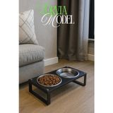 Reyo OK-AY Store Zorvia Paslanmaz Çelik Kedi Köpek Mama ve Su Kabı Standı %10 Eğimli Siyah-Siyah